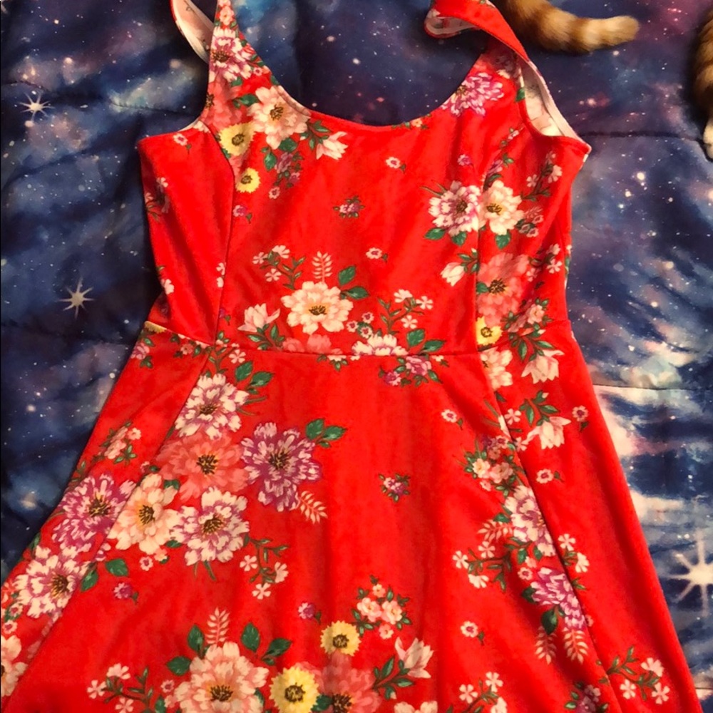 Red flower print dress